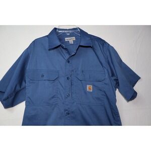 Carhartt Mens Blue Ripstop Short Sleeve Button Down Work Shirt 396-19 Medium